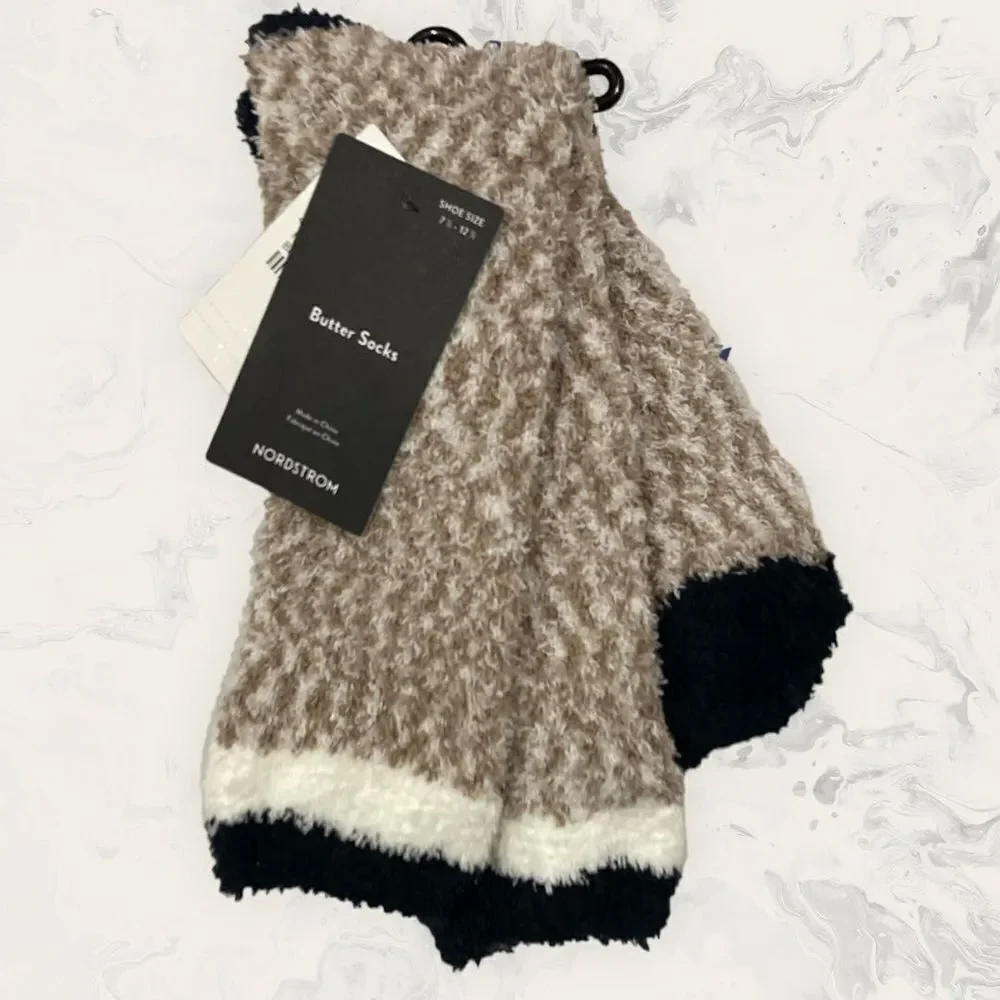 NWT Nordstrom Bundle of Three Crew Butter Socks - Size 7 1/2 - 12 1/2- Blu/ Tan